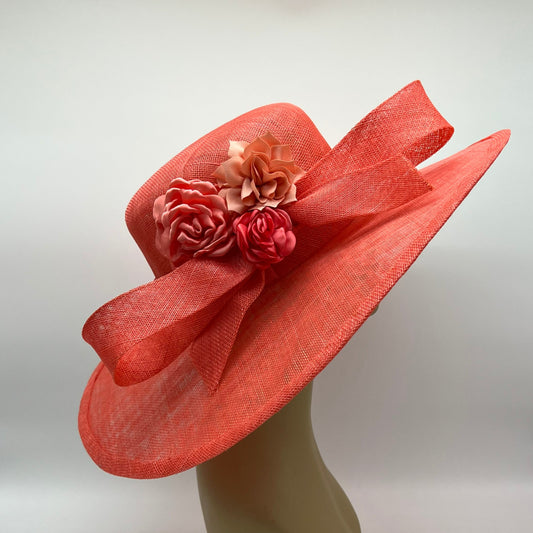 Deep Coral Hat for Derby, Wedding of Special Occasion