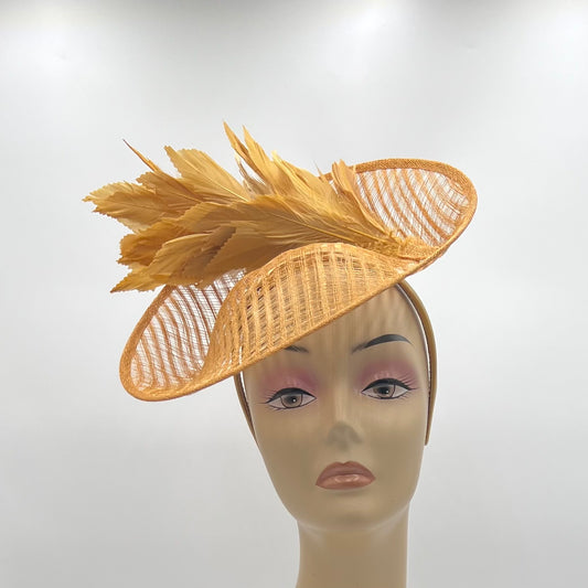 Gold Sinamay Saucer Hat
