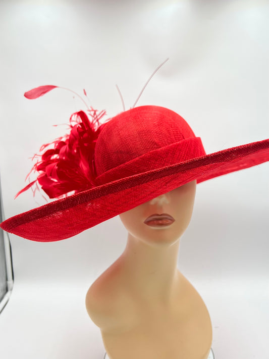 Red Sinamay Hat for Ascot, Derby or Special Occasion