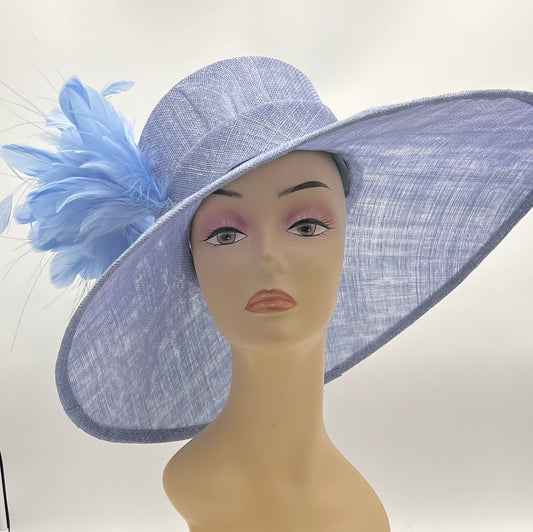 Blue Sinamay Hat with Feathers, great for Derby or Garden Party