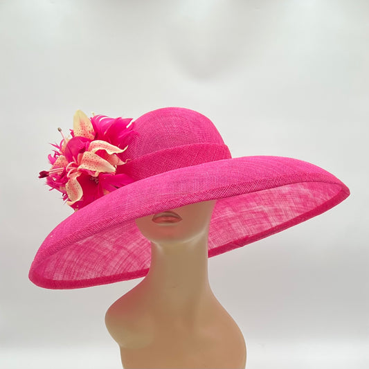 Fuchsia Big Brimmed Hat for Race Day
