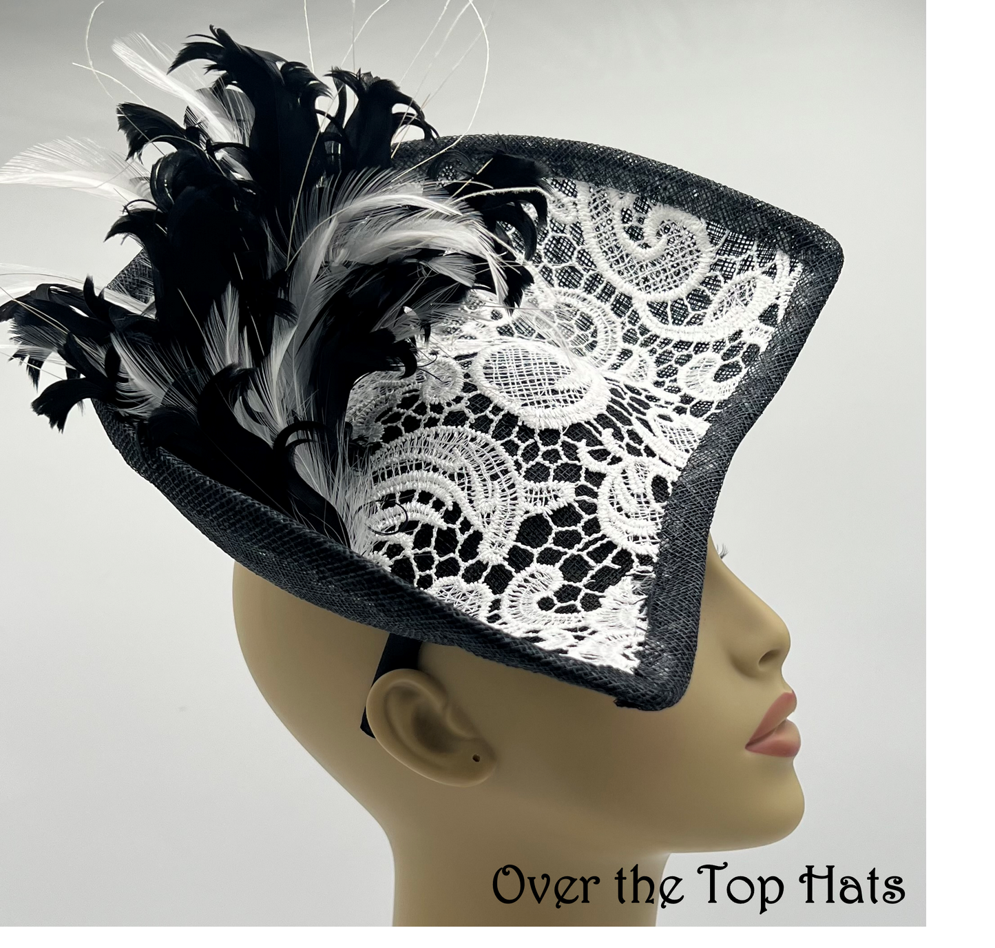 Sinamay and Lace Black and White Saucer, Great for Kentucky Derby, Ascot or Church