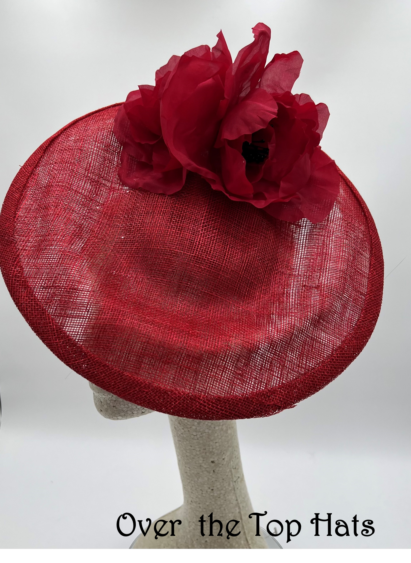 Red Saucer Fascinator with Hand Tooled Silk Flowers