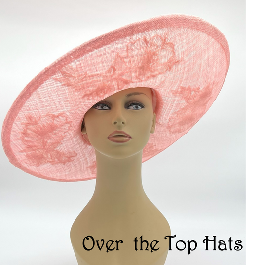 Beautiful Pink Big Brimmed Hat with Pink Trim, Great for Derby or Oaks