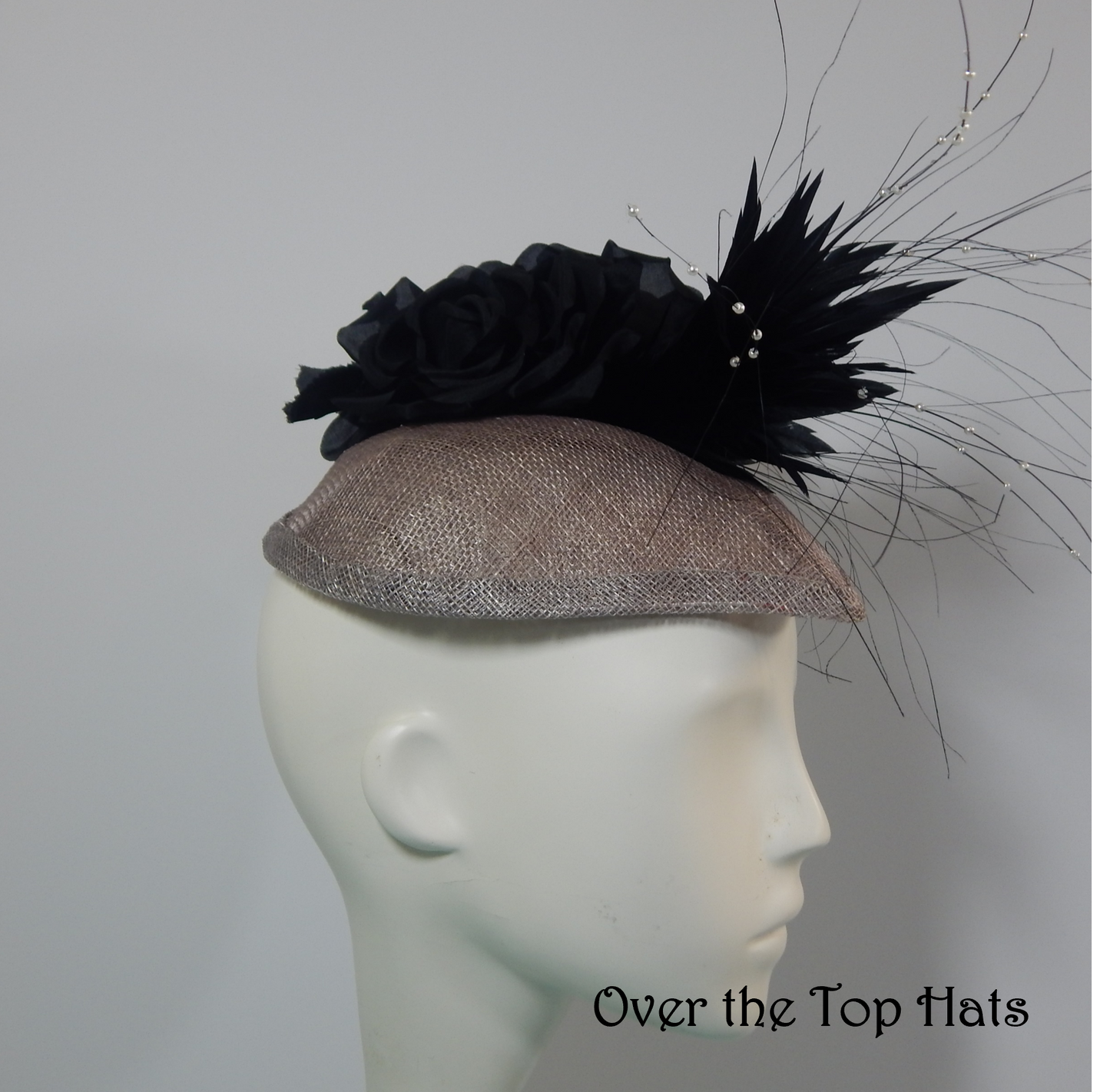 Black and Gray Tear Drop Fascinator, Great for Derby, Ascot, Steeplechase, and weddings
