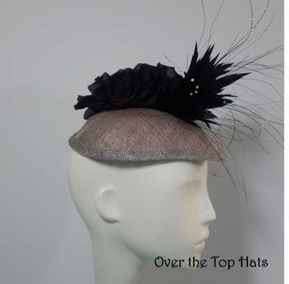 Black and Gray Tear Drop Fascinator, Great for Derby, Ascot, Steeplechase, and weddings