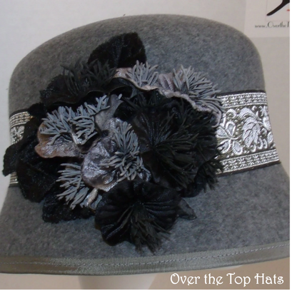 Grey Cloche Hat with Black and Grey trim