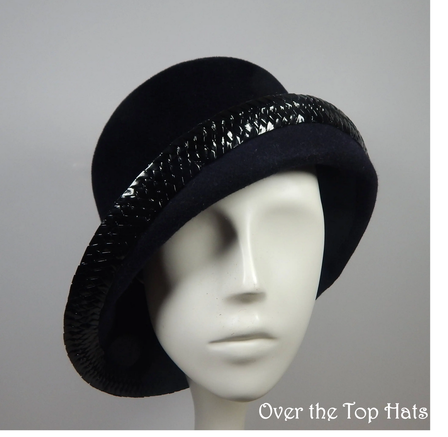Black Felt Cloche with Braid Trim