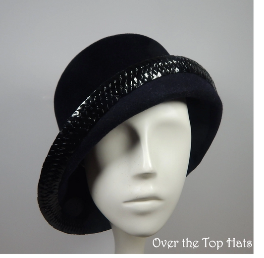 Black Felt Cloche with Braid Trim