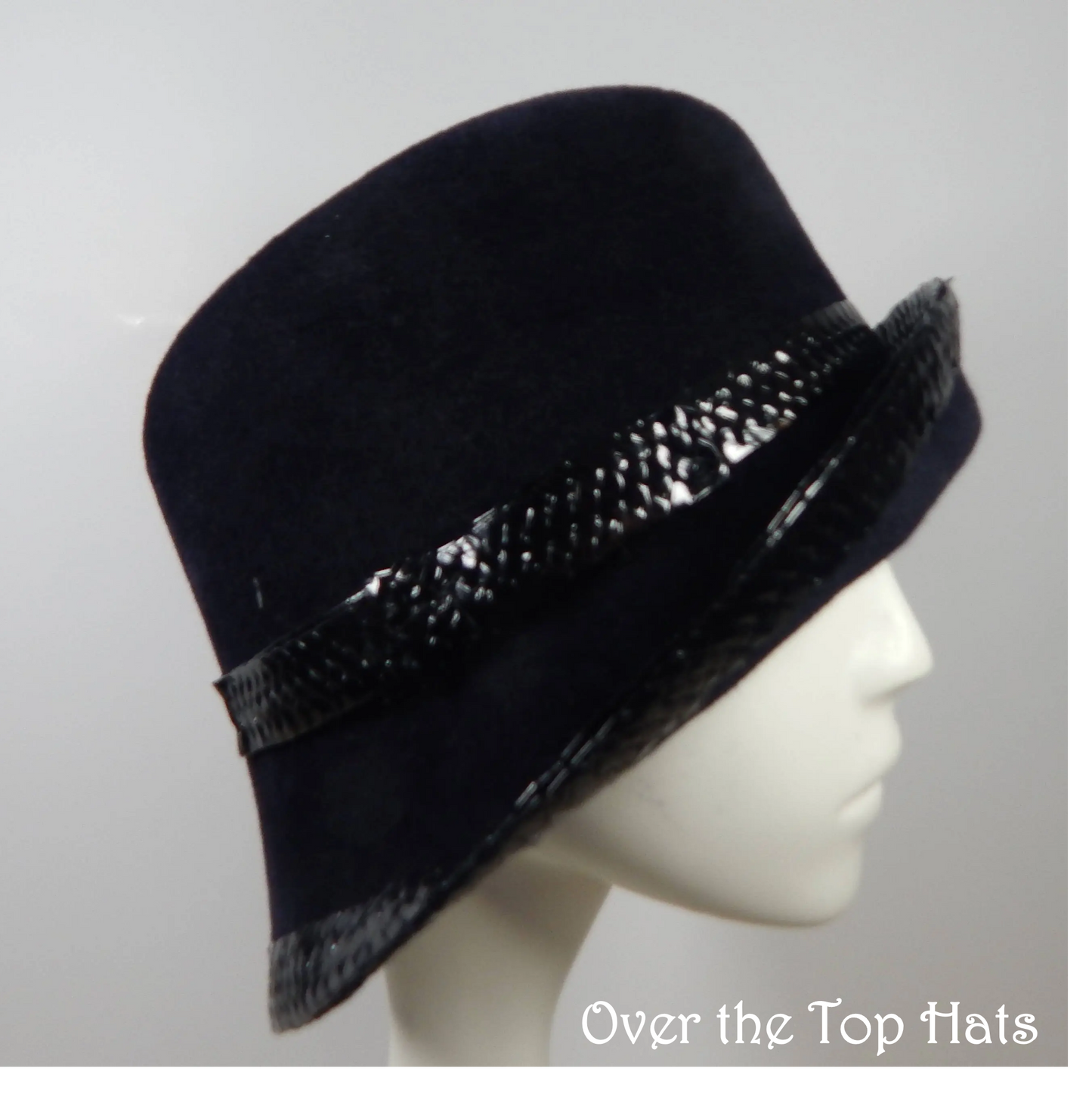 Black Felt Cloche with Braid Trim