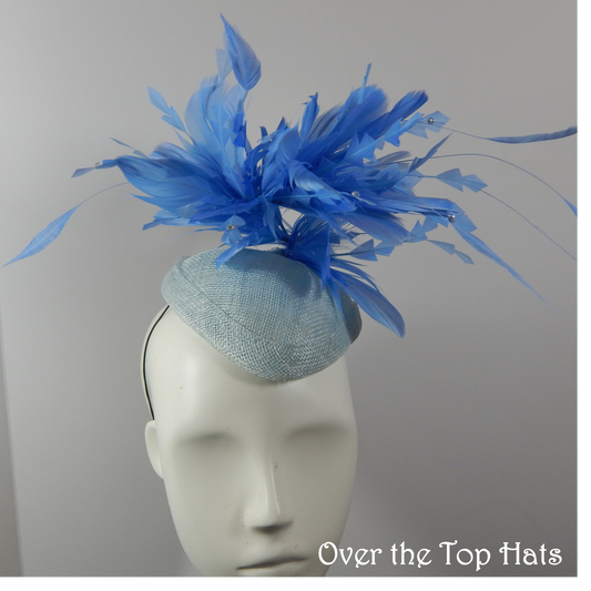 Blue Percher Hat with Feathers
