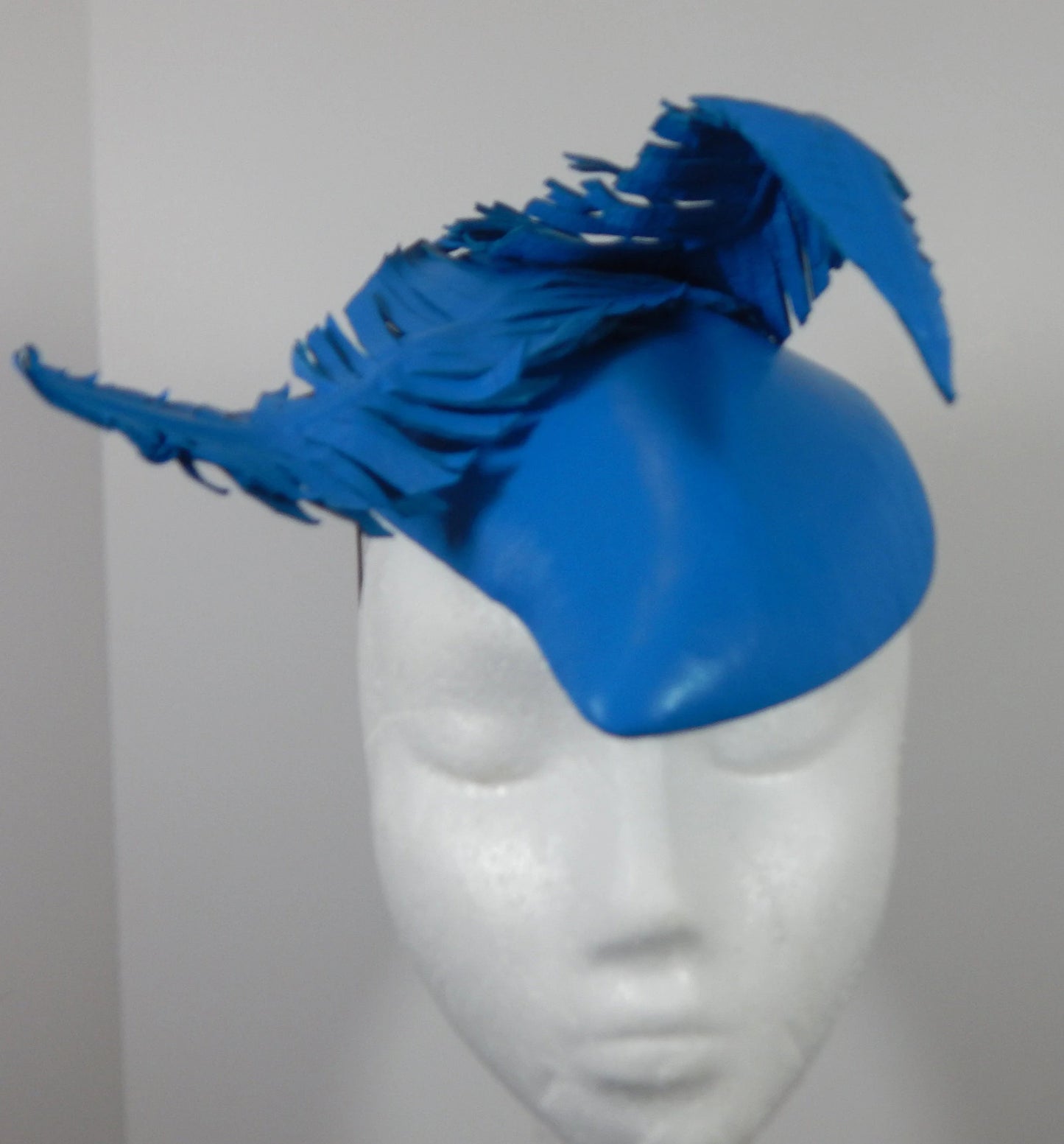 Royal Blue Leather Percher Hat with Leather "Feathers"