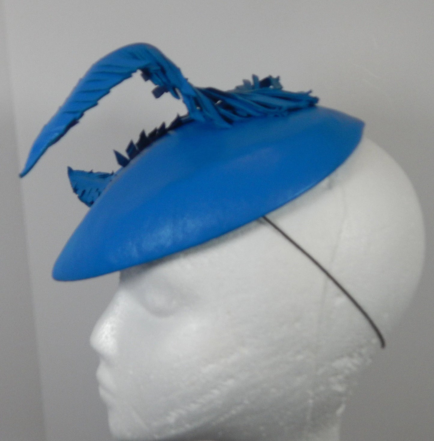 Royal Blue Leather Percher Hat with Leather "Feathers"