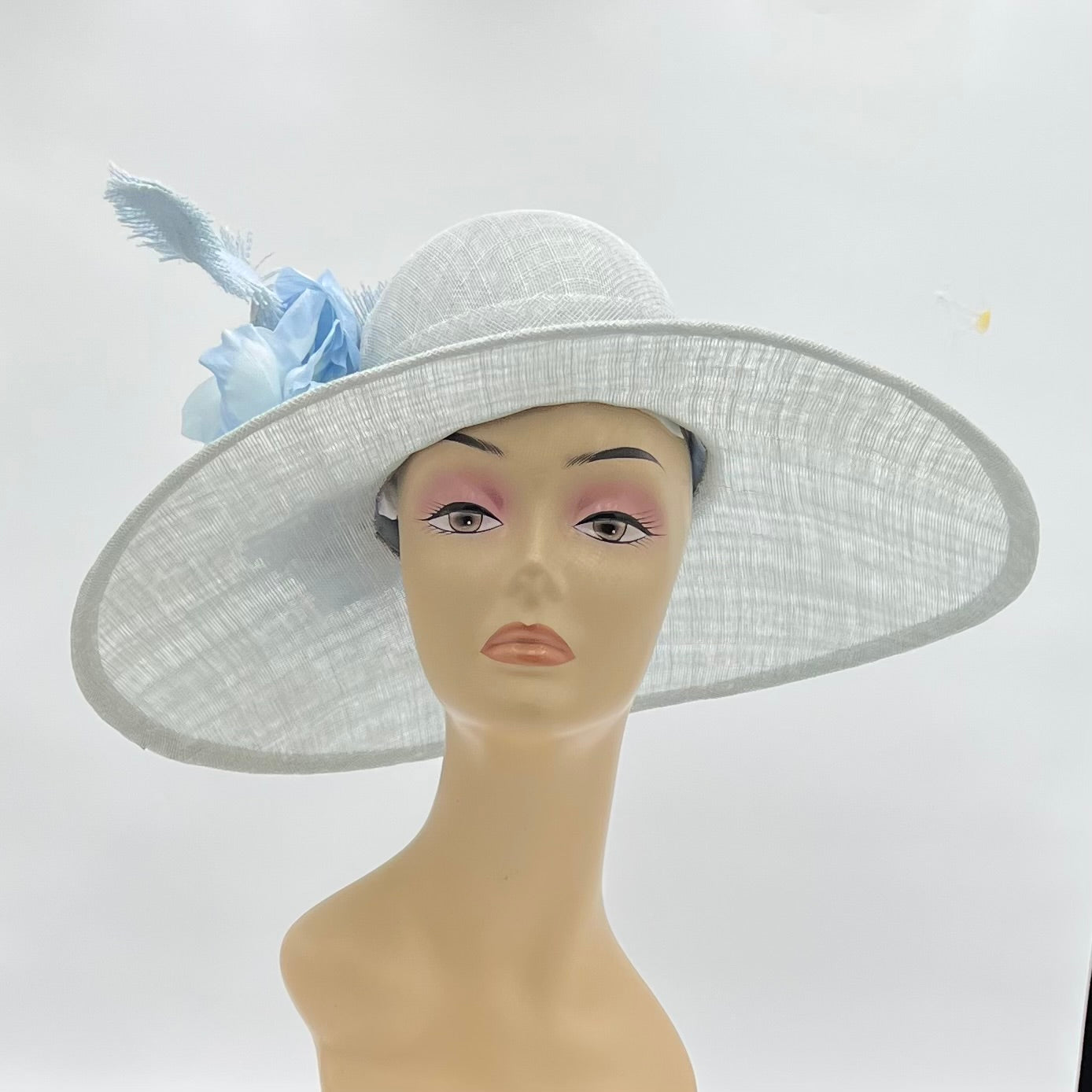 Big Brimmed Silver/Blue Hat for Derby Party