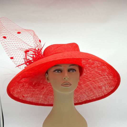 Red Sinamay Hat for Kentucky Derby or Ascot, One of kind