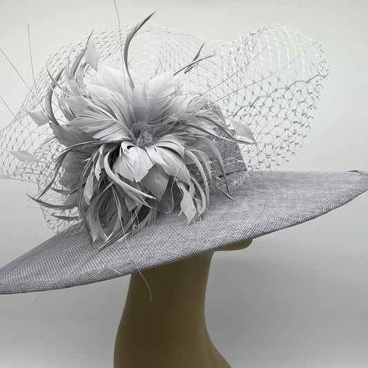 Big Brimmed Silver Hat for Derby or Special Occasion