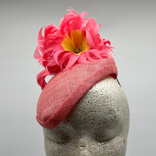 Coral Percher Hat with Feathers for Derby