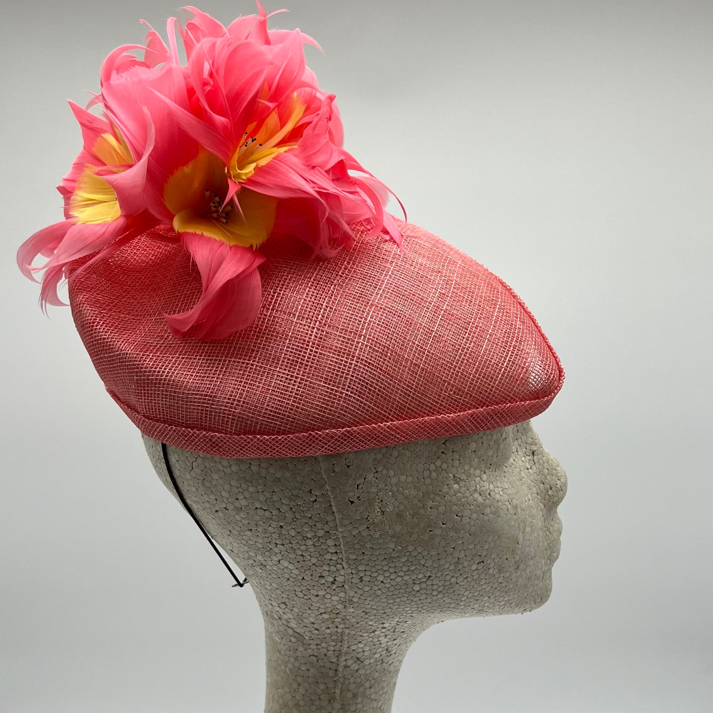 Coral Percher Hat with Feathers for Derby