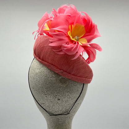 Coral Percher Hat with Feathers for Derby