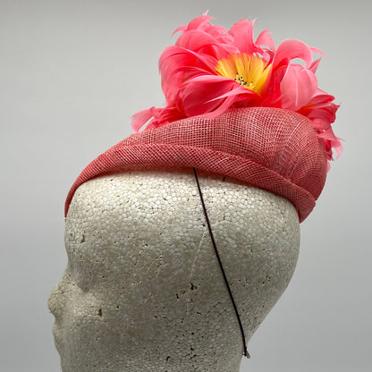 Coral Percher Hat with Feathers for Derby