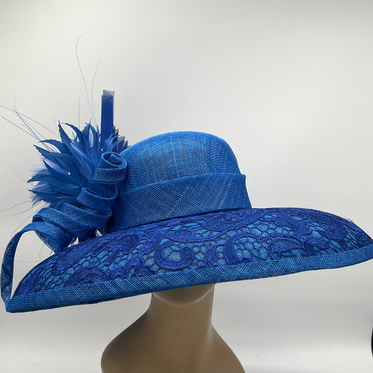 Fine Millinery by August Accessories Blue Wide-Brimmed Hat August Hat White Pearl Widebrim Hat Church Derby Ornate One  main image 2