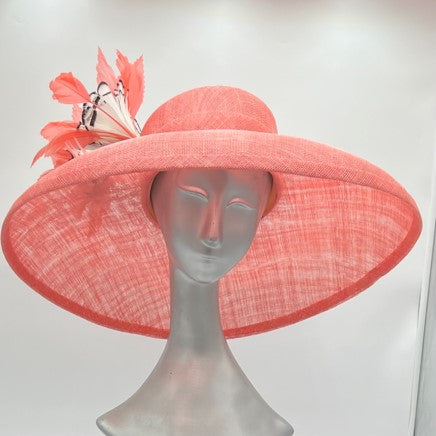 Big Brimmed Domed Coral Hat for Special Occasion, Derby or Church