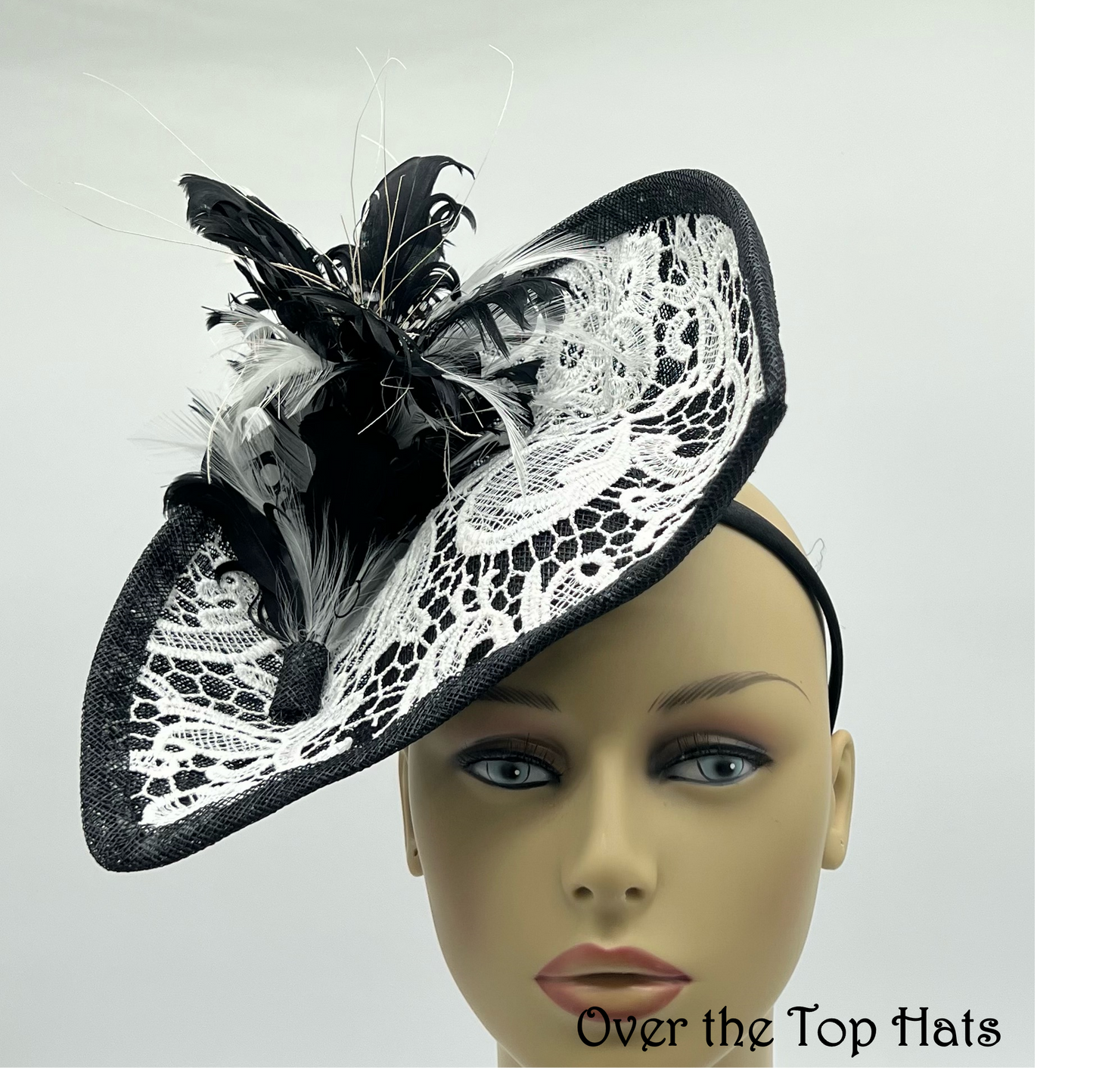 Sinamay and Lace Black and White Saucer, Great for Kentucky Derby, Ascot or Church