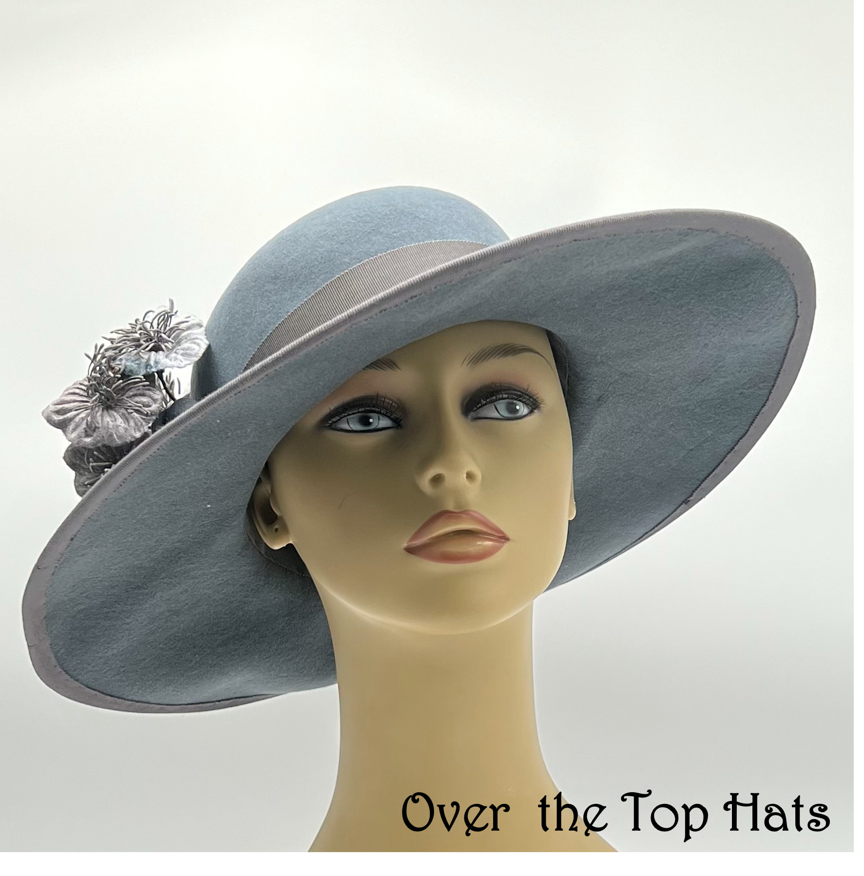 Grey Felt Hat for Church Wedding or Special Occasion Over The