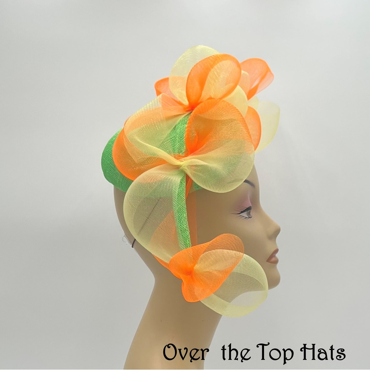 Lime Fascinator with Yellow and Orange Trim