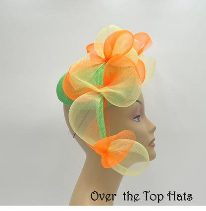 Lime Fascinator with Yellow and Orange Trim