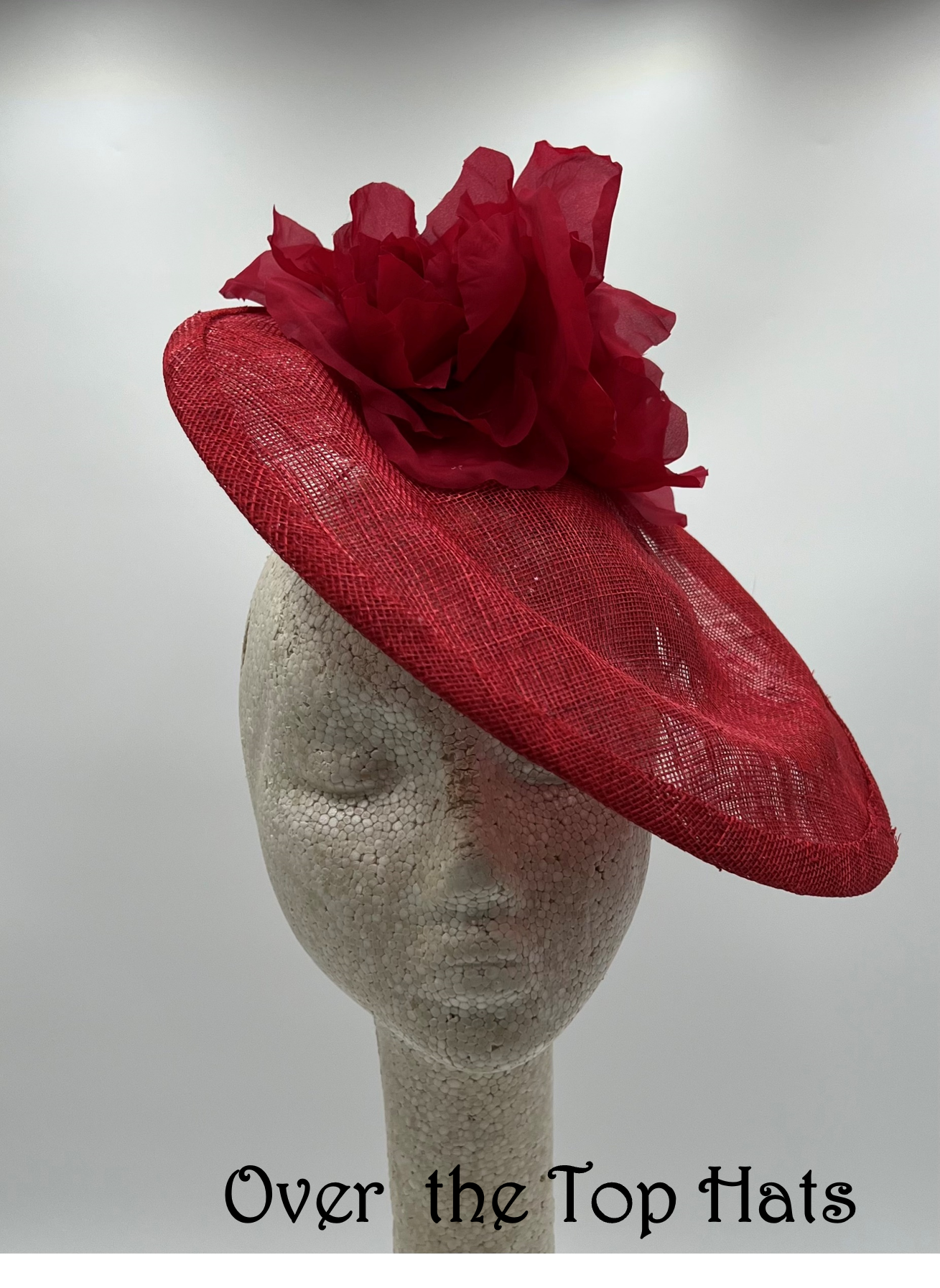 Red Saucer Fascinator with Hand Tooled Silk Flowers