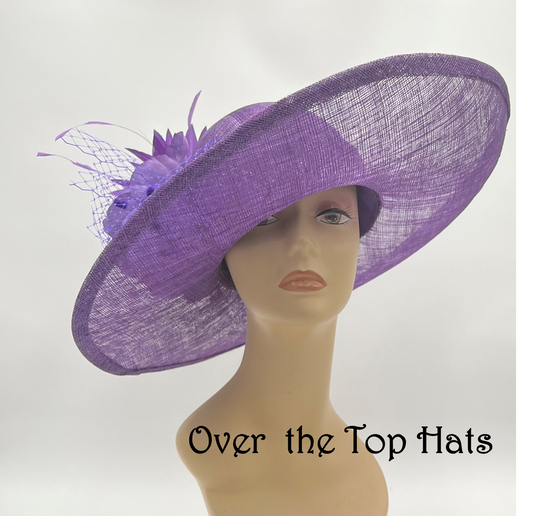 Stunning Purple Sinamay Hat with upturned big brim