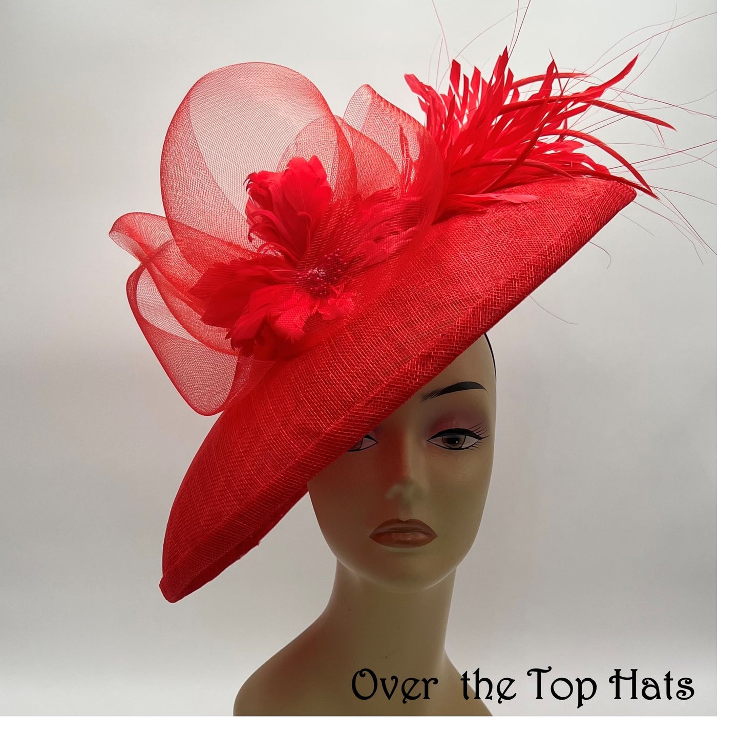 Large Red Domed Saucer Hat Kentucky Derby