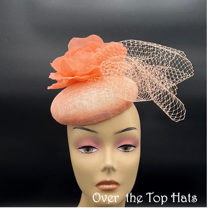 Peach Button Fascinator for Special Occasion