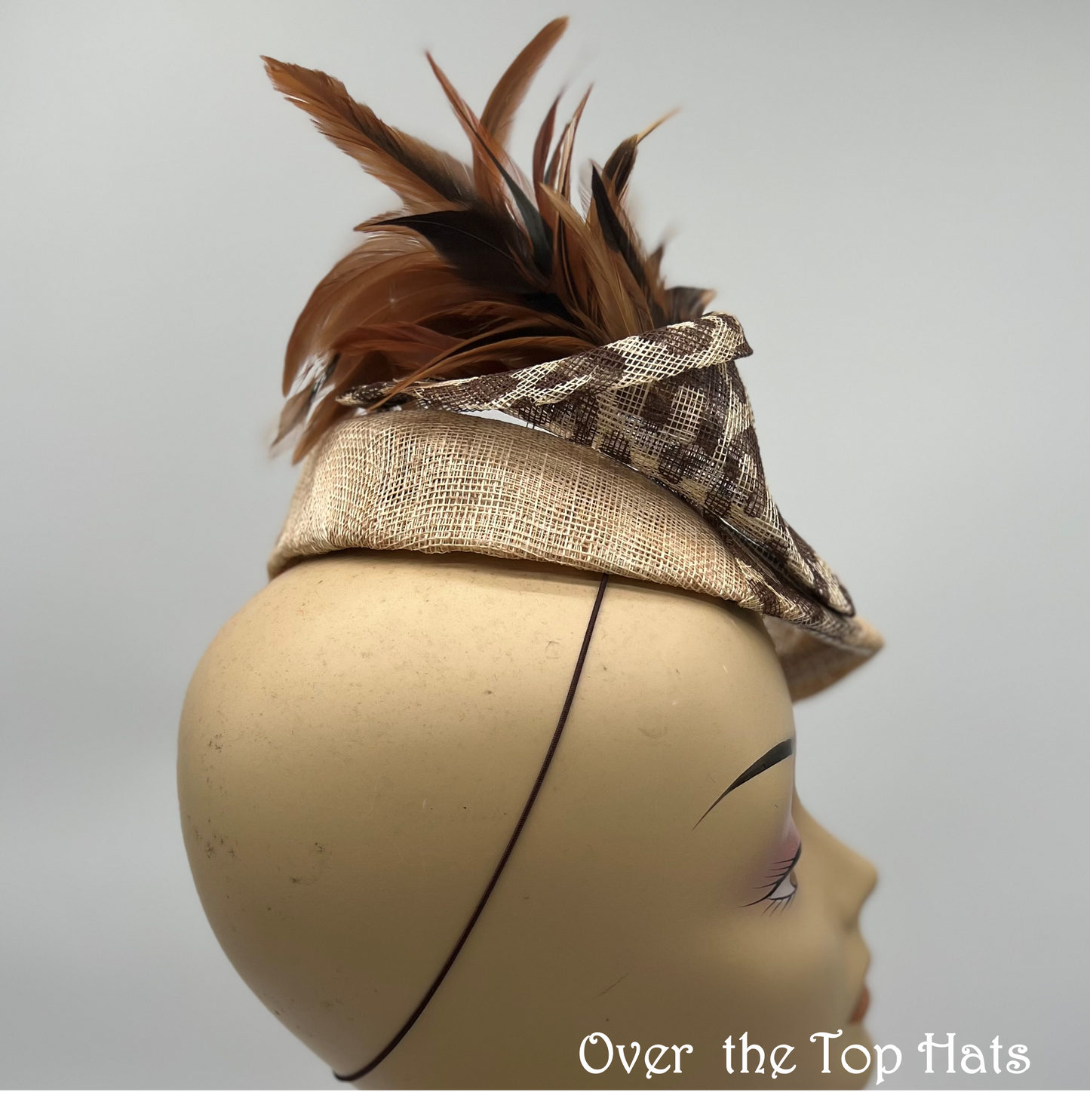 Natural Percher Hat with Animal Print Trim for Derby, wedding, Luncheon