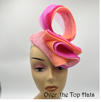 Button Hat with Sinamay Swirls for Derby, Oaks, Steeplechase or wedding