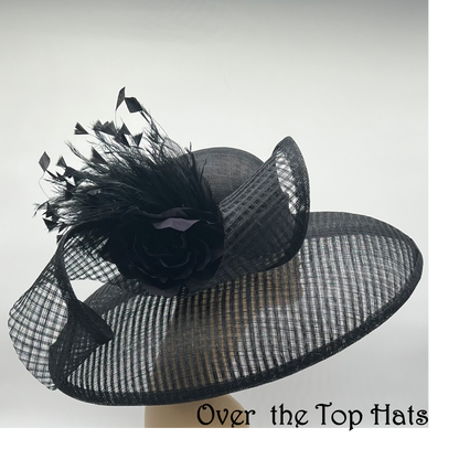 Black large brimmed hat for Derby, Ascot Steeplechase or Church