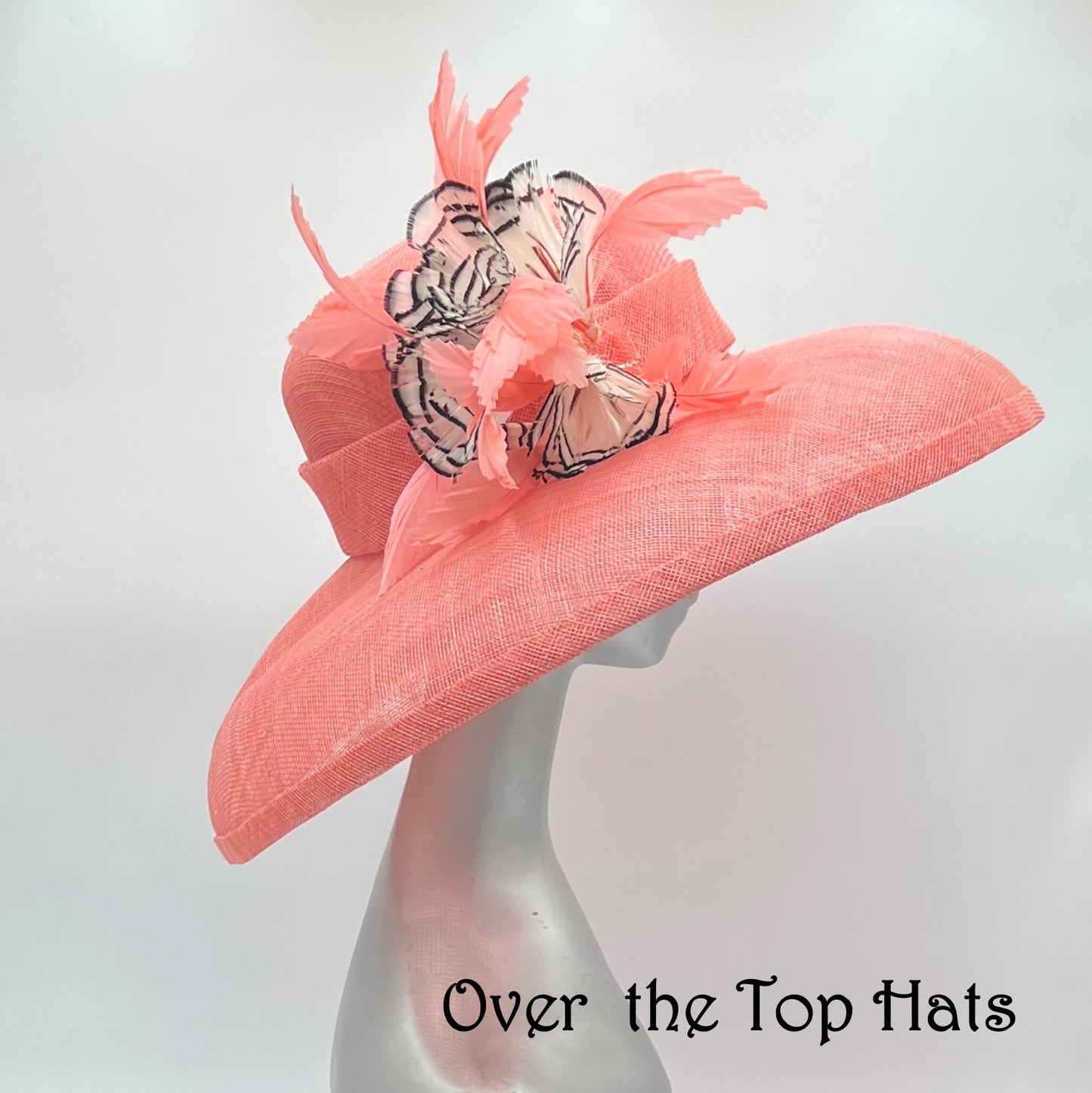 Big Brimmed Domed Coral Hat for Special Occasion, Derby or Church