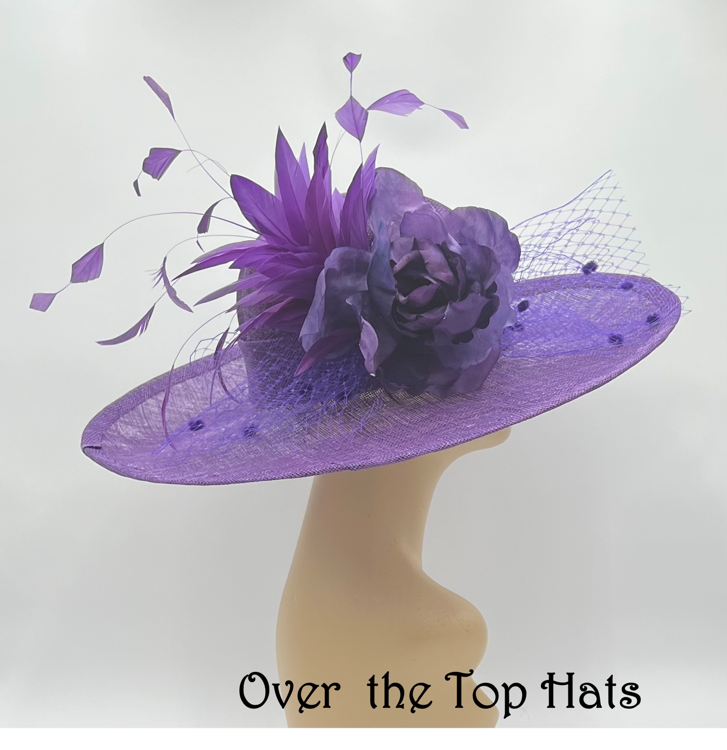 Stunning Purple Sinamay Hat with upturned big brim