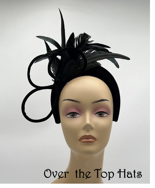 Velvet Headband with feathers and velvet loops