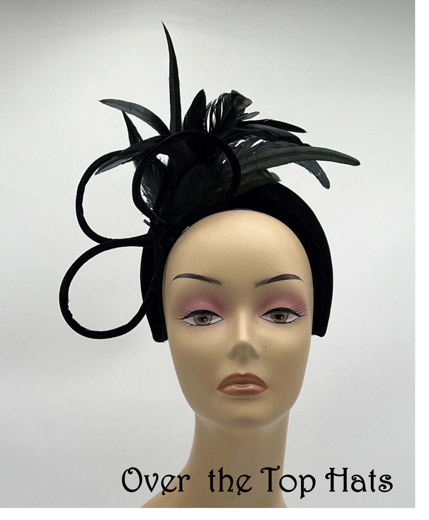 Black Velvet Headband with feathers and velvet loops