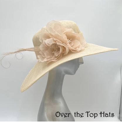 Ivory Big Brimmed Hat for Special Occasion, Derby, or Church