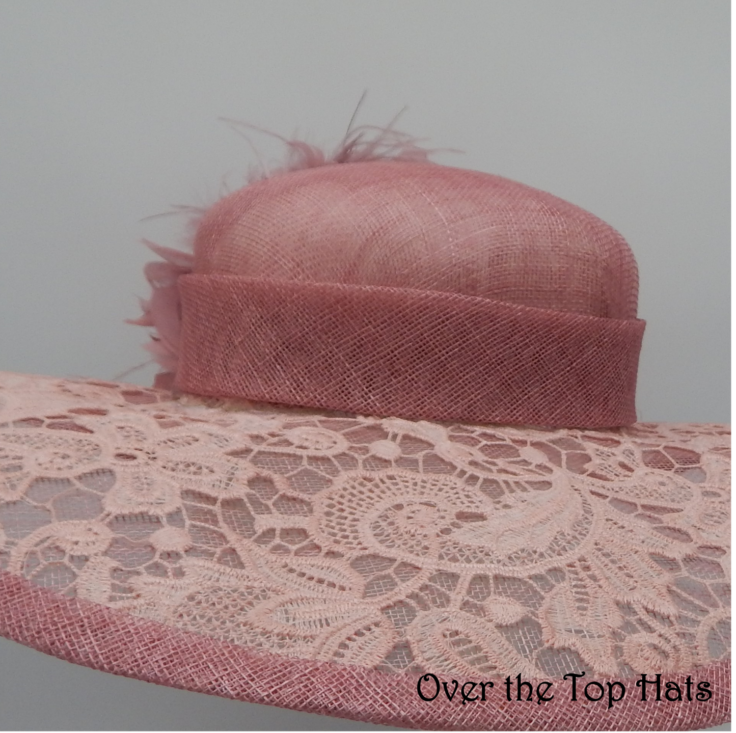 Beautiful Pink/Rose Sinamay and Lace Big Brimmed Hat for Kentucky Derby, Steeplechase, Ascot, or Weddings