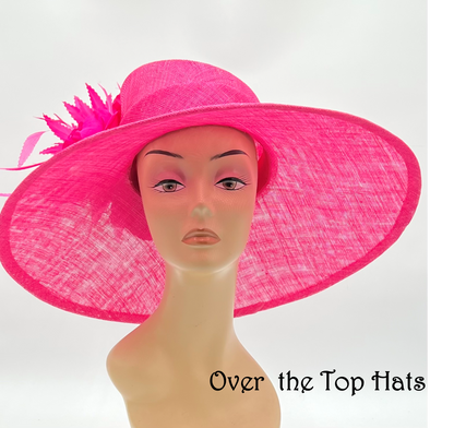 Fuchsia Big Brimmed Sinamay Hat for the Derby