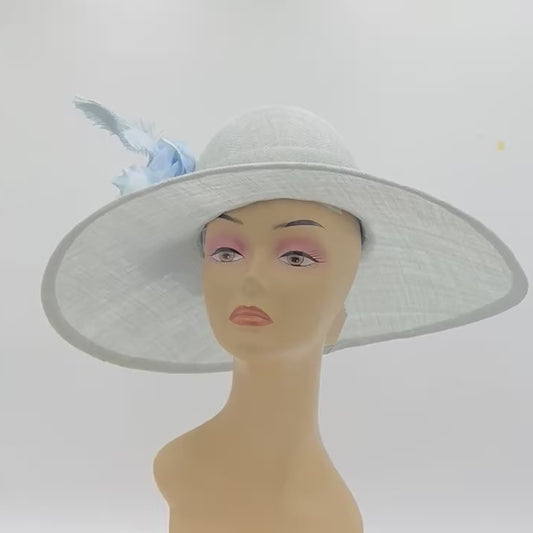 Big Brimmed Silver/Blue Hat for Derby Party