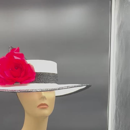 White, Black and Red Boater Hat for Kentucky Derby