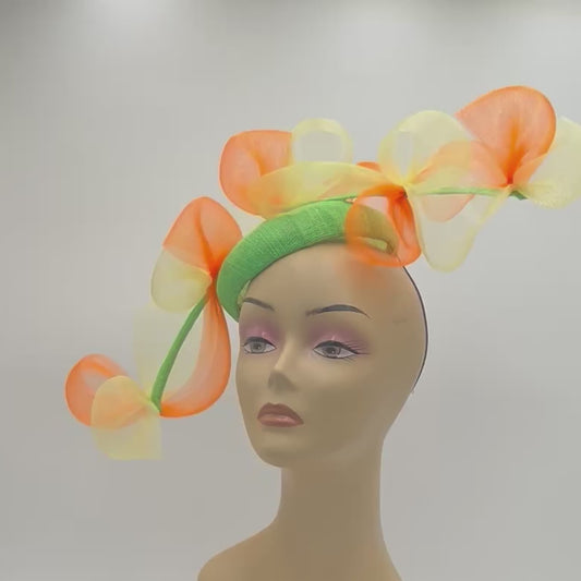 Lime Fascinator with Yellow and Orange Trim
