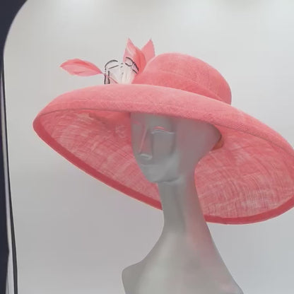 Big Brimmed Domed Coral Hat for Special Occasion, Derby or Church