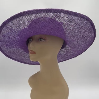 Stunning Purple Sinamay Hat with upturned big brim