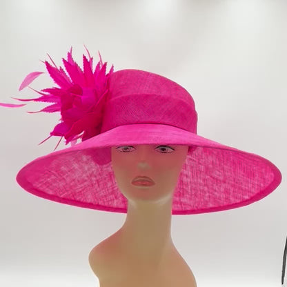 Fuchsia Big Brimmed Sinamay Hat for the Derby